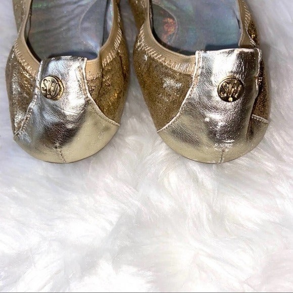 Stuart Weitzman Rose Ballet Gold Flats 5 ~ - Picture 6 of 8